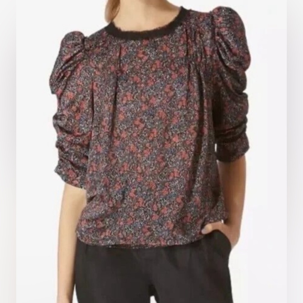 Avec Les Filles Floral Ruched Half Sleeve Puff Shoulder-New w/Reticket Tag-Sz S